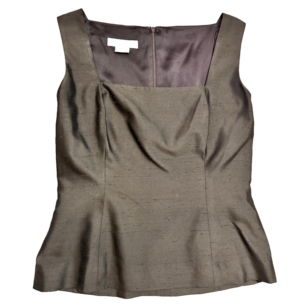 Vintage Zang Toi Brown Raw Silk Corset Top Sleeveless Square Neck Peplum Blouse
